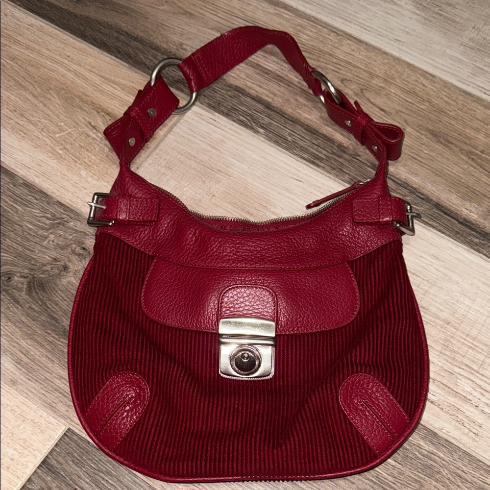 Red Leather and Corduroy Nicole Miller Women's Bag